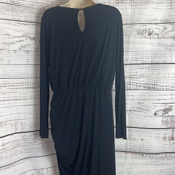 Adelyn Rae Dress Womens size Large Modest Ruched sides Midi Witchy Black Modal - Picture 5 of 8